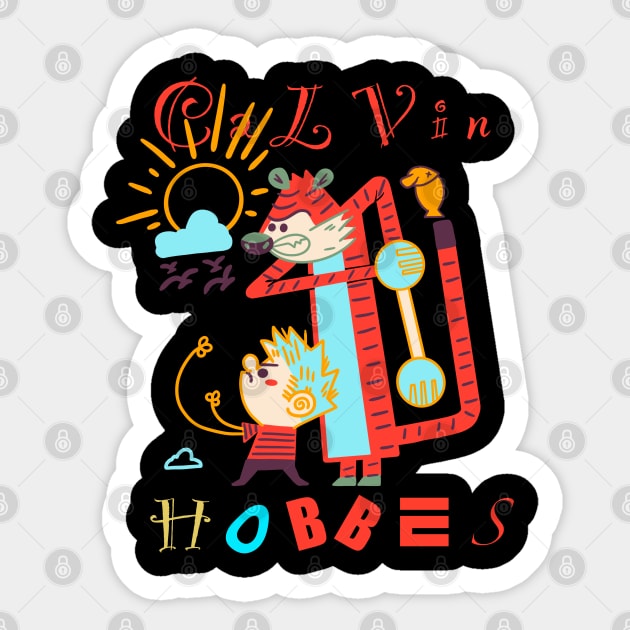 Calvin and Hobbes Sticker by soggyfroggie